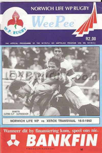 1992 Western Province v Transvaal  Rugby Programme